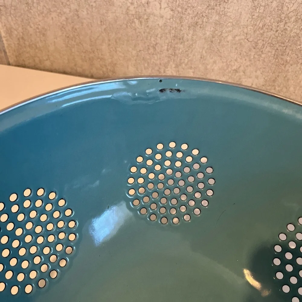 Turquoise Metal Colander with Handles